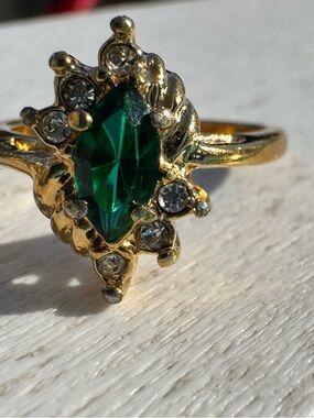 Green Marquise Crystal Gold Cocktail Ring - Women Jewelry